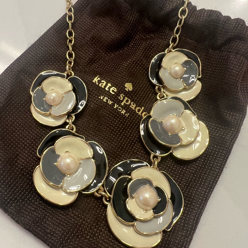 kate spade Black, Gray, and Gold Floral Necklace